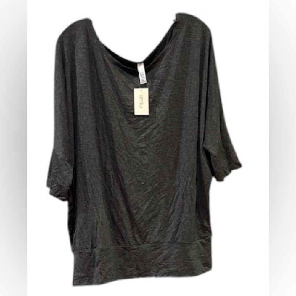 NWT Simlu 3/4 sleeve Dark Grey Oversized Boatneck Dolman Sleeve Tunic Size 2XL